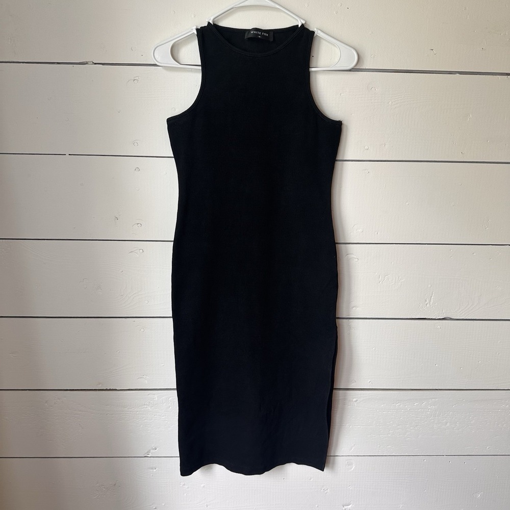 White Fox Star Power Mini Dress M Black Ribbed Bodycon Clubwear Baddie Sexy